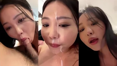反差骚母狗被颜射的一脸懵逼 说好的射胸上没想到喷那么远